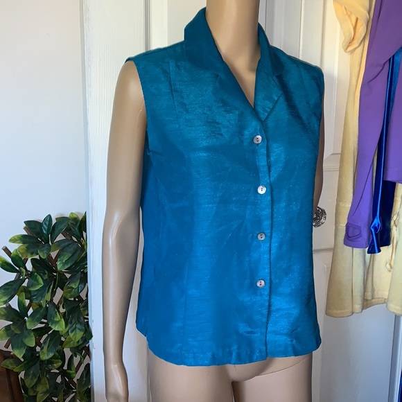 DKR & Co turquoise sleeveless button down vest shirt top S - Picture 4 of 10